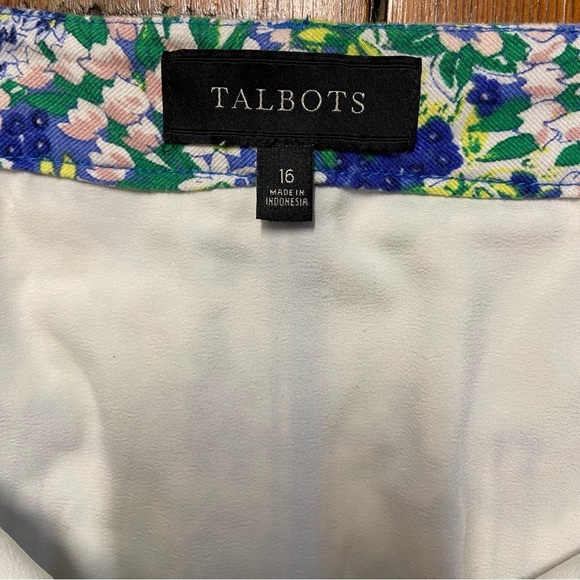 Talbots A-LINE STRETCH SKIRT FLOWER PRINT Size 16 Green Blue Pink Casual Spring - Picture 7 of 10